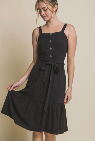 black linen belted dress Karen Millen Viscose Linen Woven Belted Shirt Dress in Black