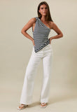 Navy Stripe One Shoulder Top