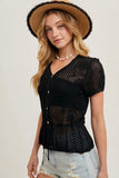 Black Crochet Peplum Top