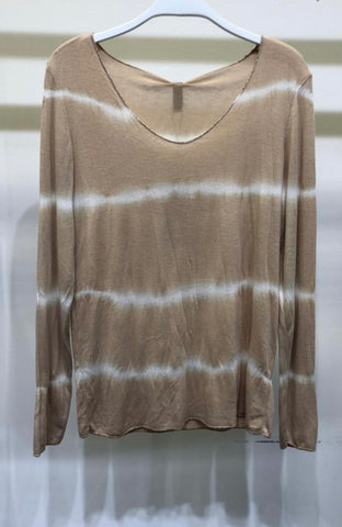 Beige Long Sleeve Tie Dye Top