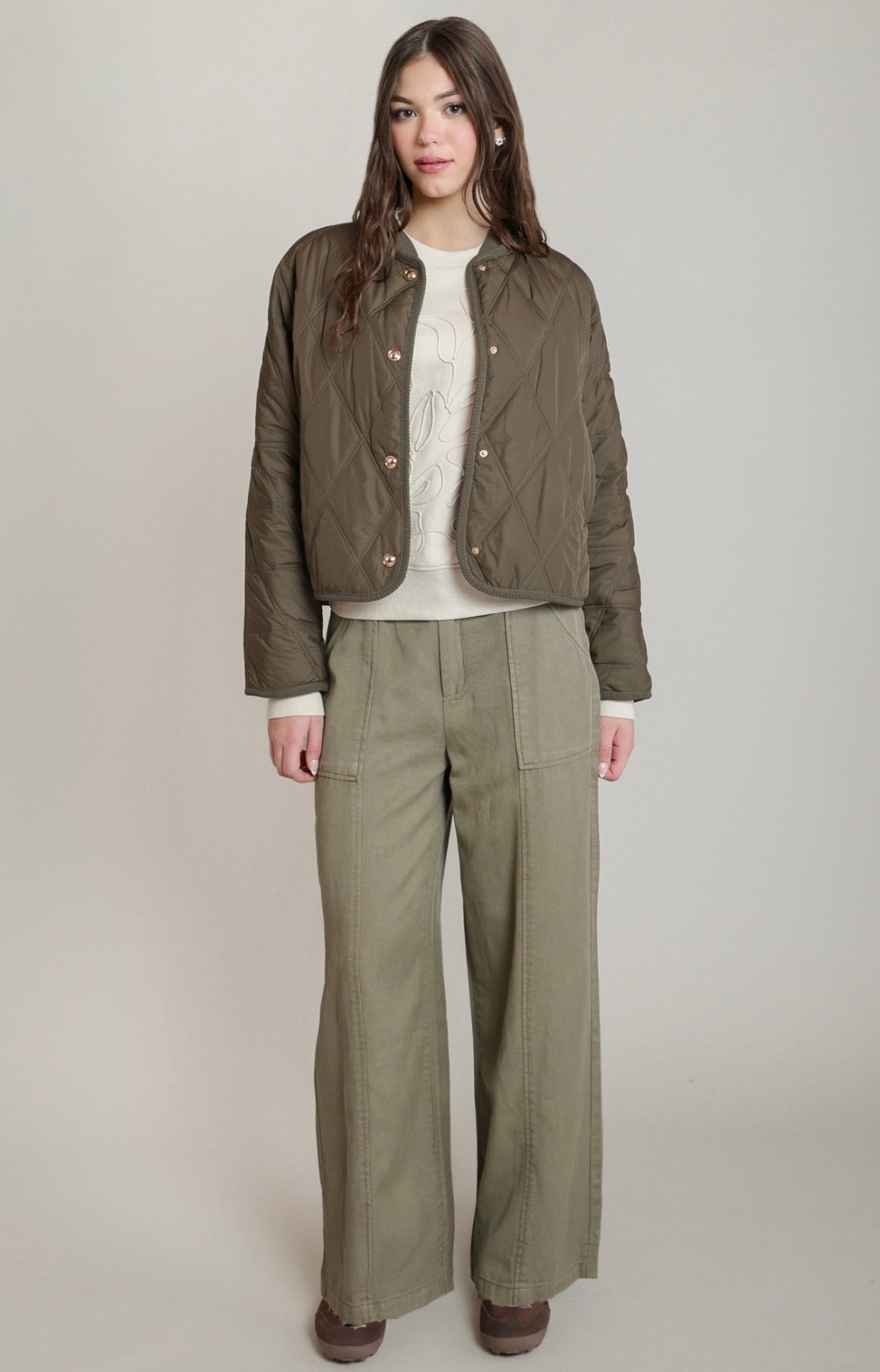 Dark Khaki Green Quilted Jacket