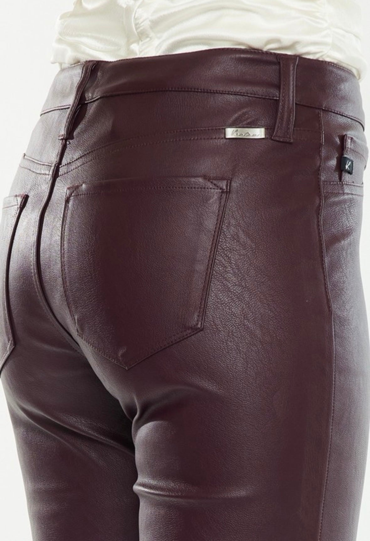 Wine Vegan Leather Flare Pants