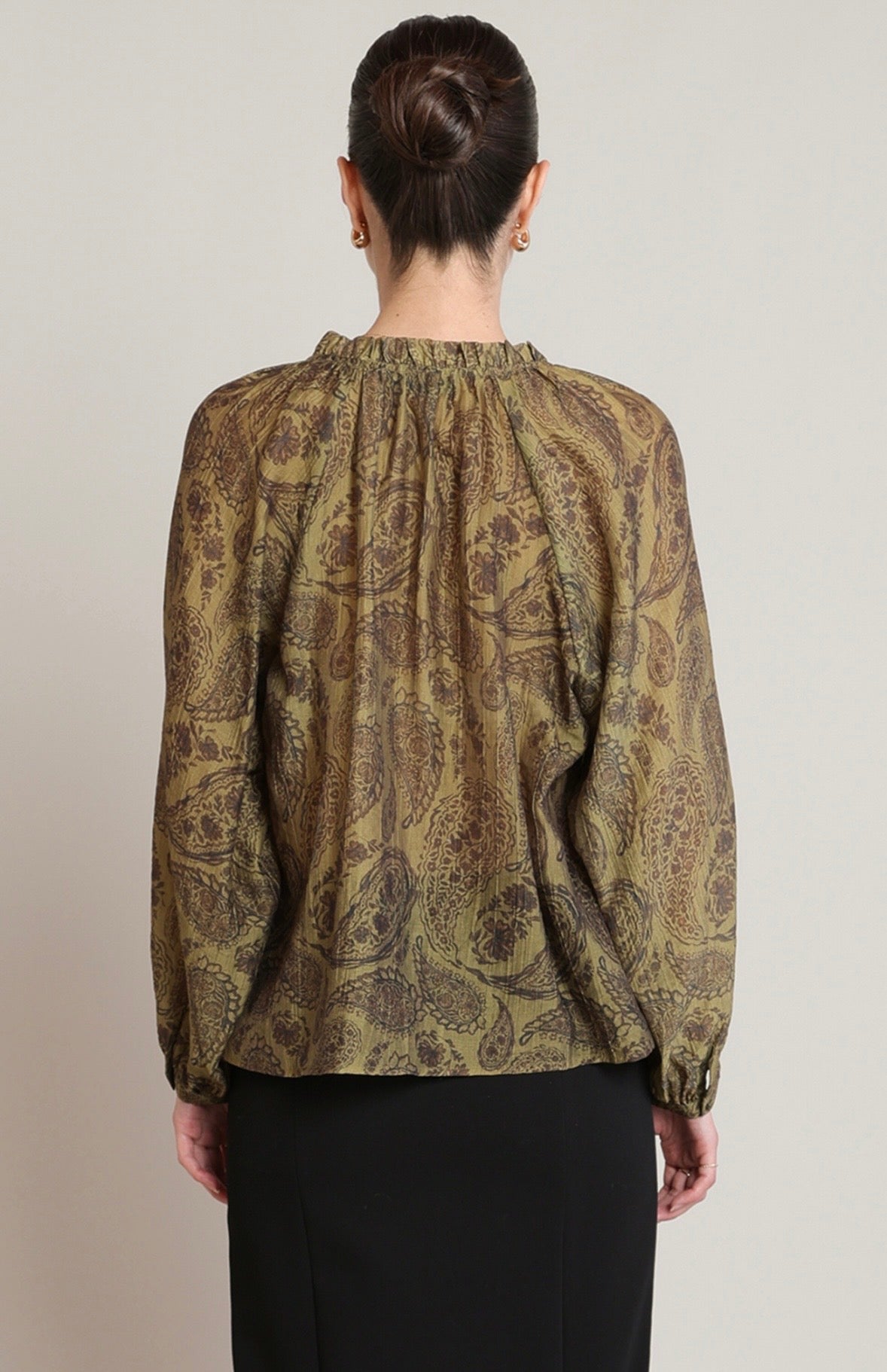 Paisley Olive Peasant Top