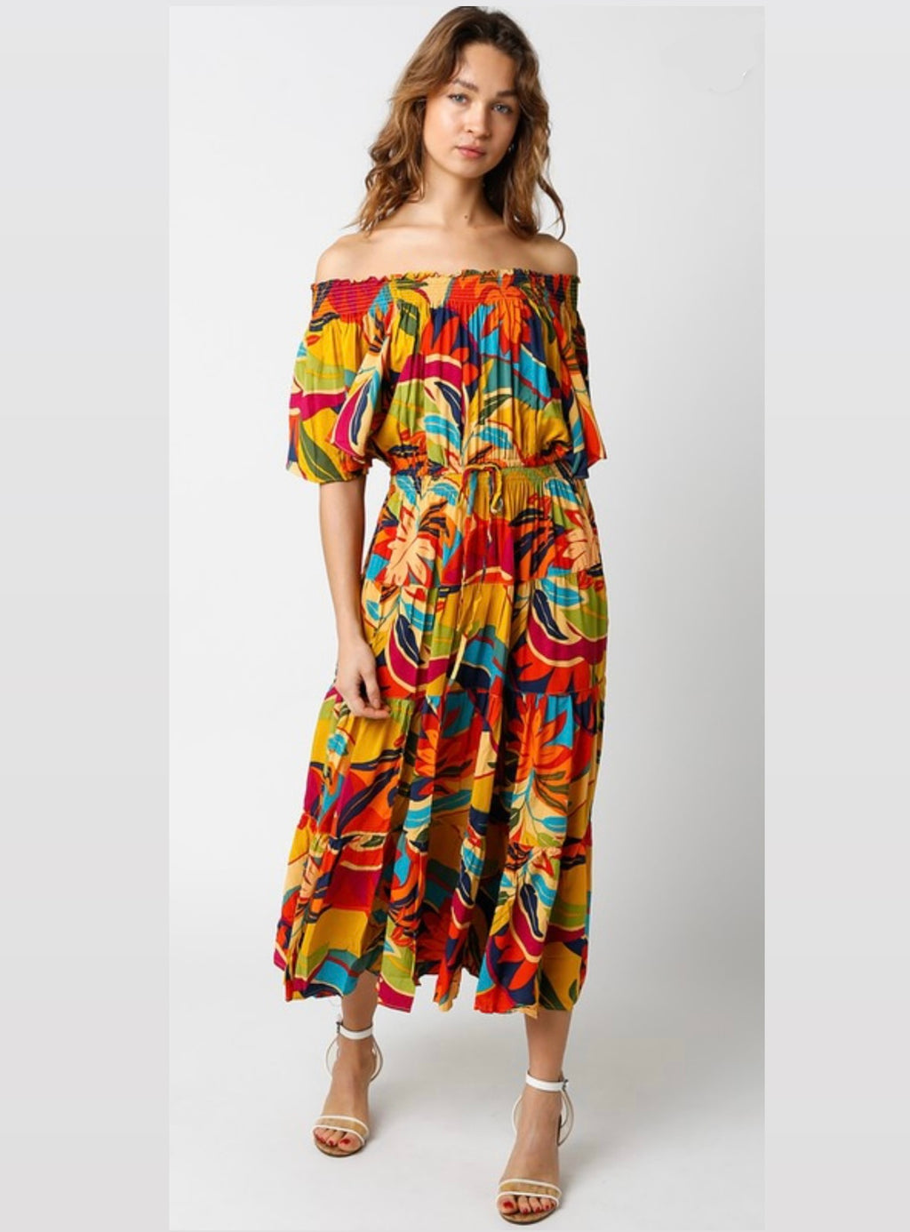 Tropical Off The Shoulder Dress
