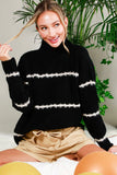 Black Mock Neck Stripe Sweater