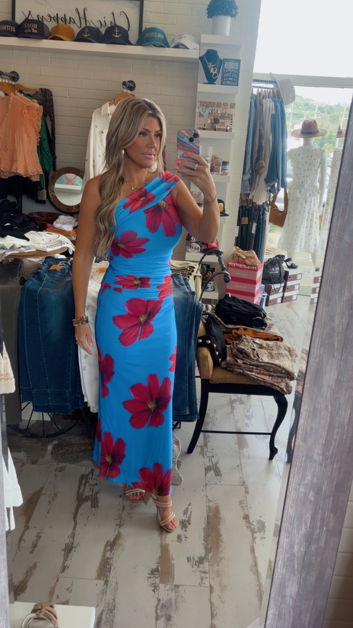 Blue Floral Mesh Dress