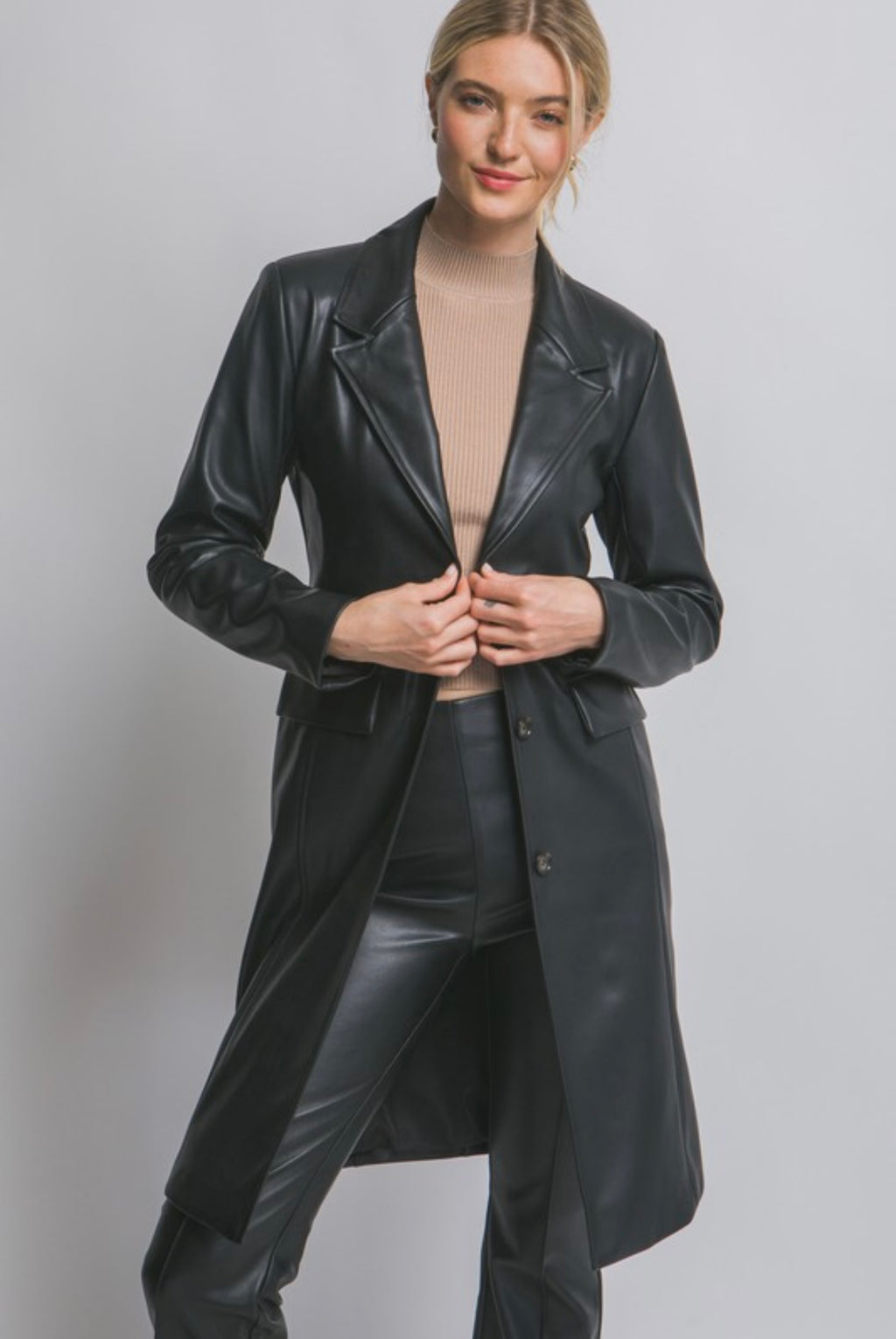 Black Vegan Leather Trench Coat