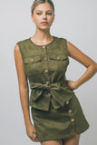 Olive Suede Belted Vest