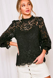 Black Lace Ruffle Sleeve Top