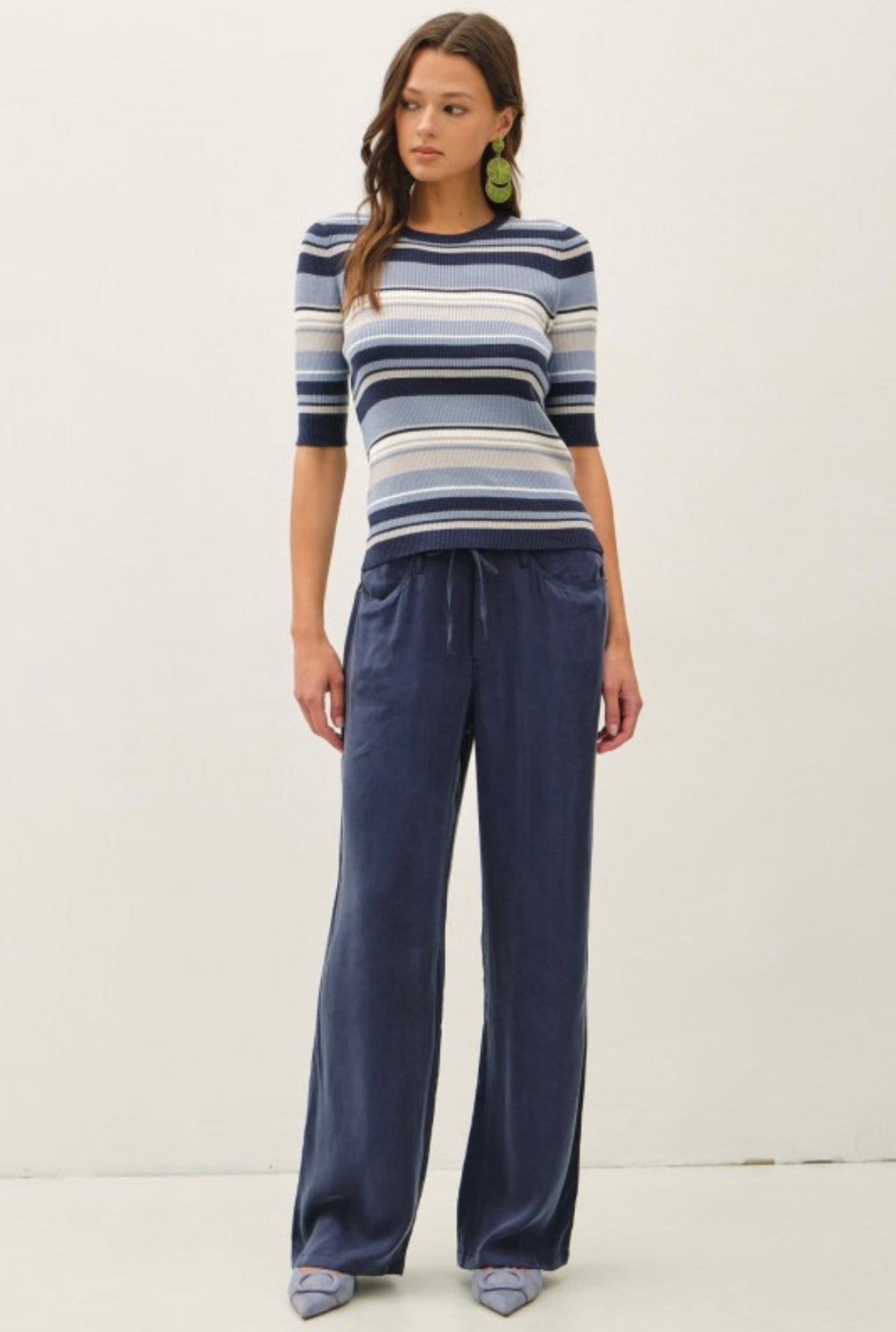 Slate Wide Leg Belted Pants