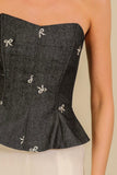 Black Denim Bow Bustier Top