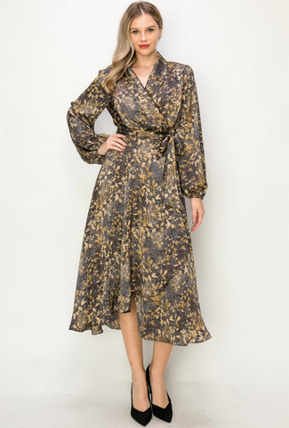 Charcoal Satin Leaf Wrap Dress Fashion Rx Charcoal Satin Leaf Wrap Dress Fashion Rx