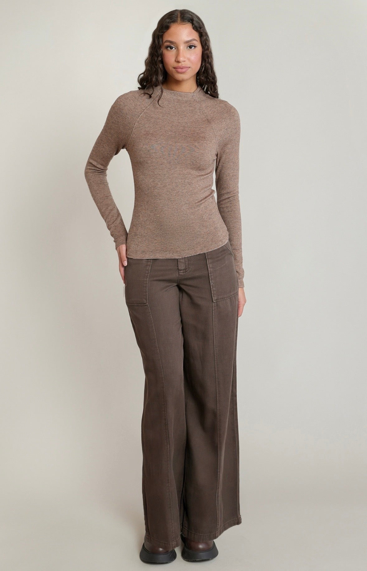 Light Heather Brown Knit Top