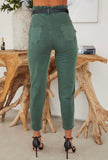 Army Green Paperbag Belted Jeans