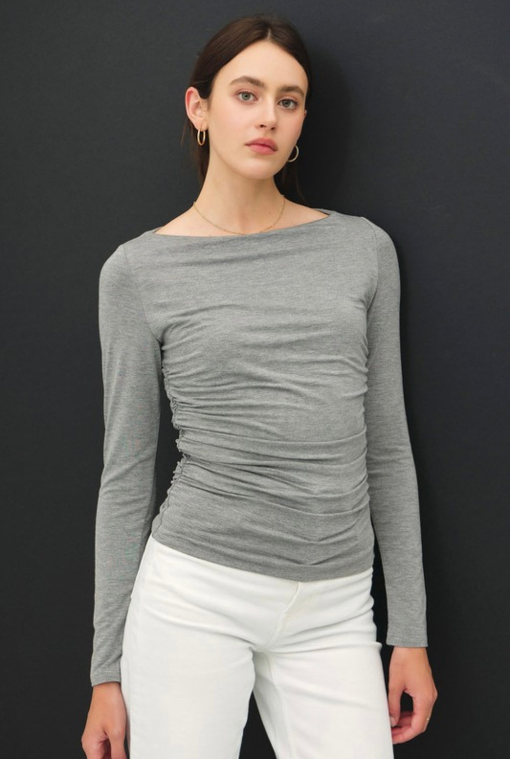 Grey High Neck Long Sleeve Top