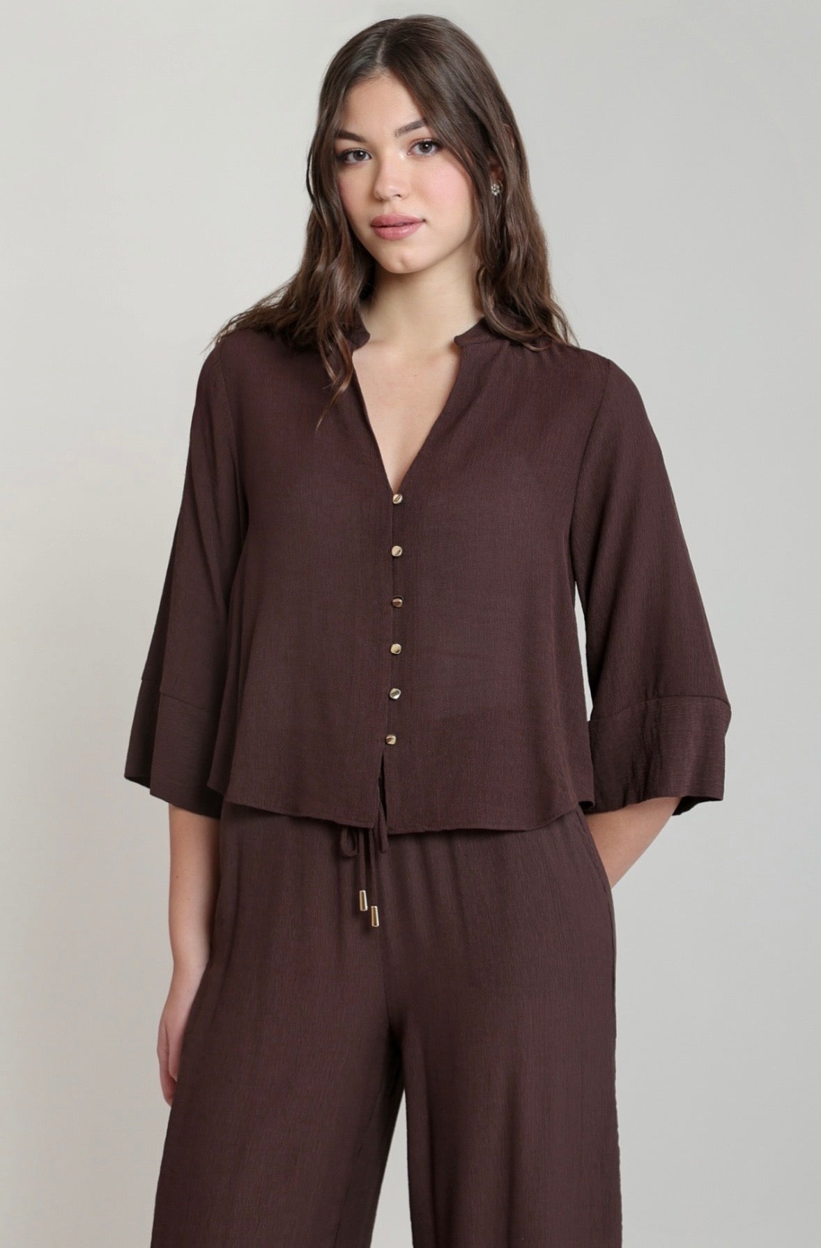 Dark Chocolate Button Down