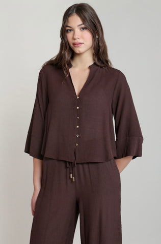 Dark Chocolate Button Down