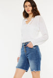 High Rise Button Fly Bermuda Shorts
