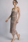 Brown Zebra Ruched Midi Dress