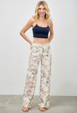 Cream Floral Wide Leg Jeans