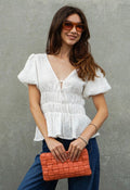 White Smocked Peplum Top