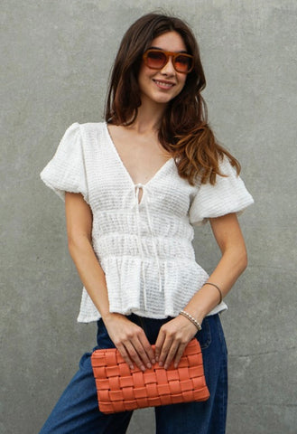 White Smocked Peplum Top