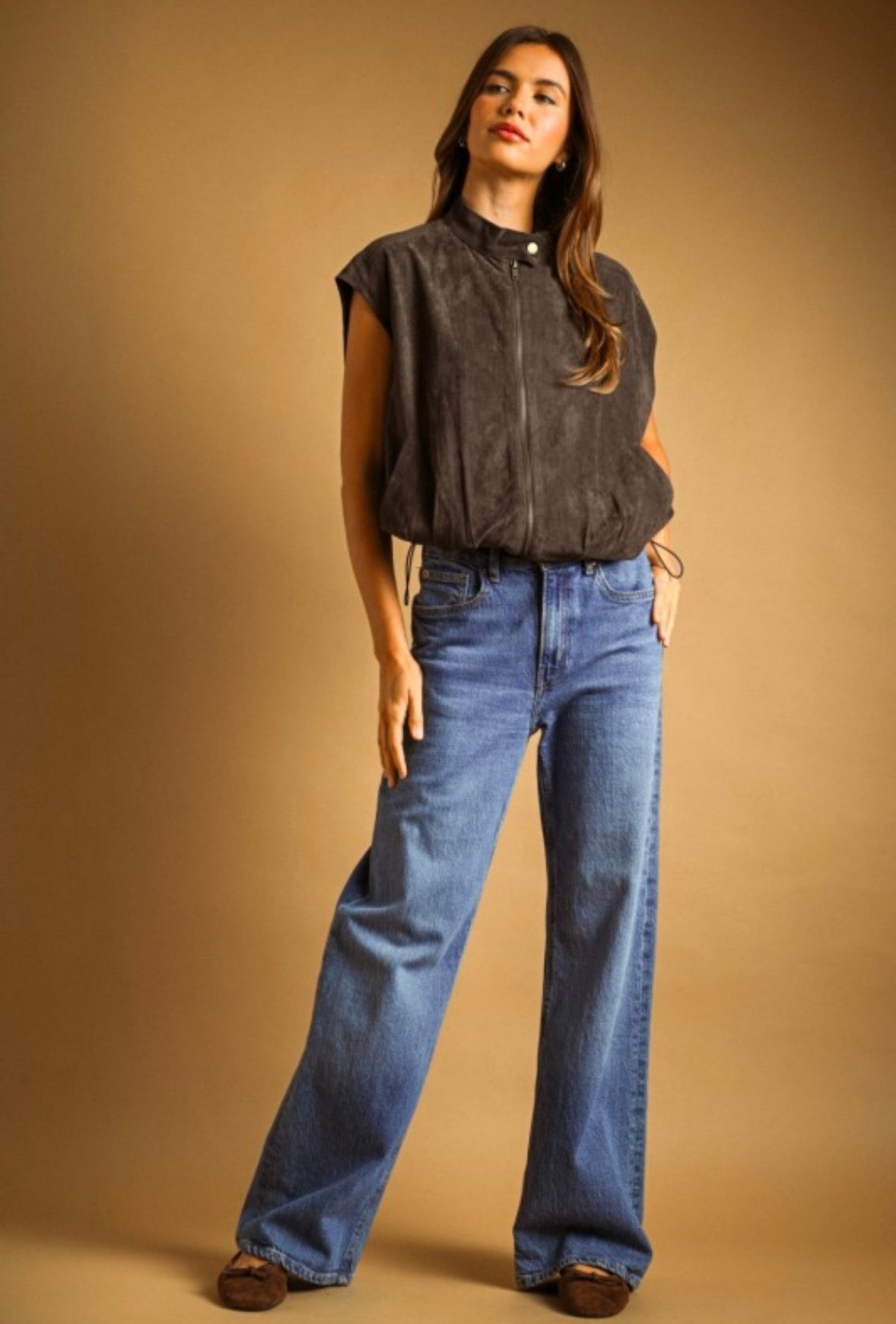 Charcoal Suede Bubble Vest