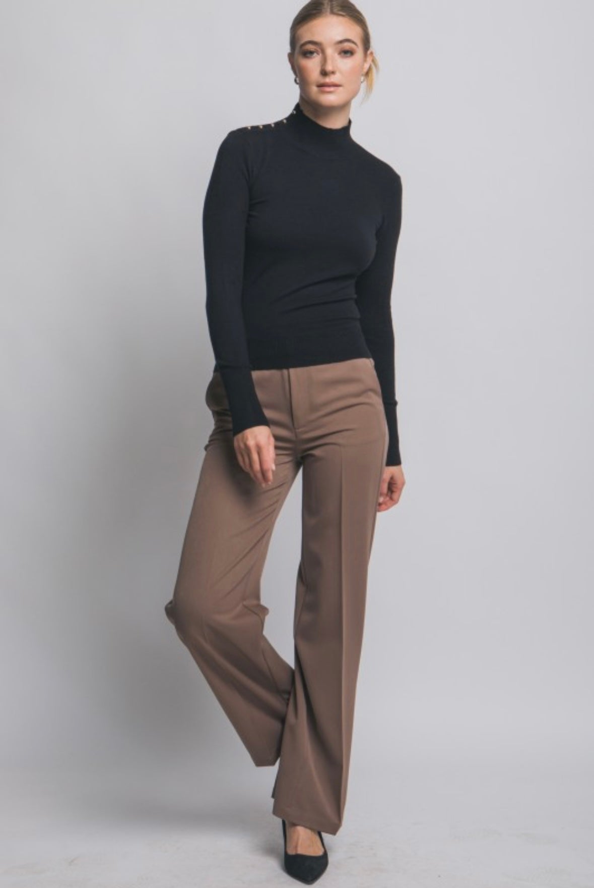 Black Button Neck Sweater
