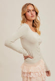 Grey Textured Snap Top