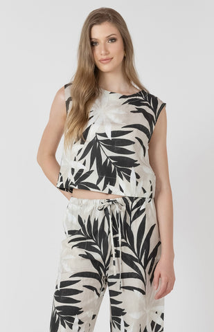 Abstract Leaf Linen Top