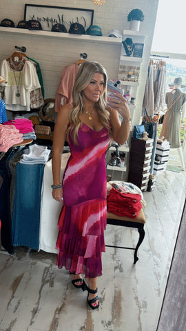 Berry Mesh Tiered Dress