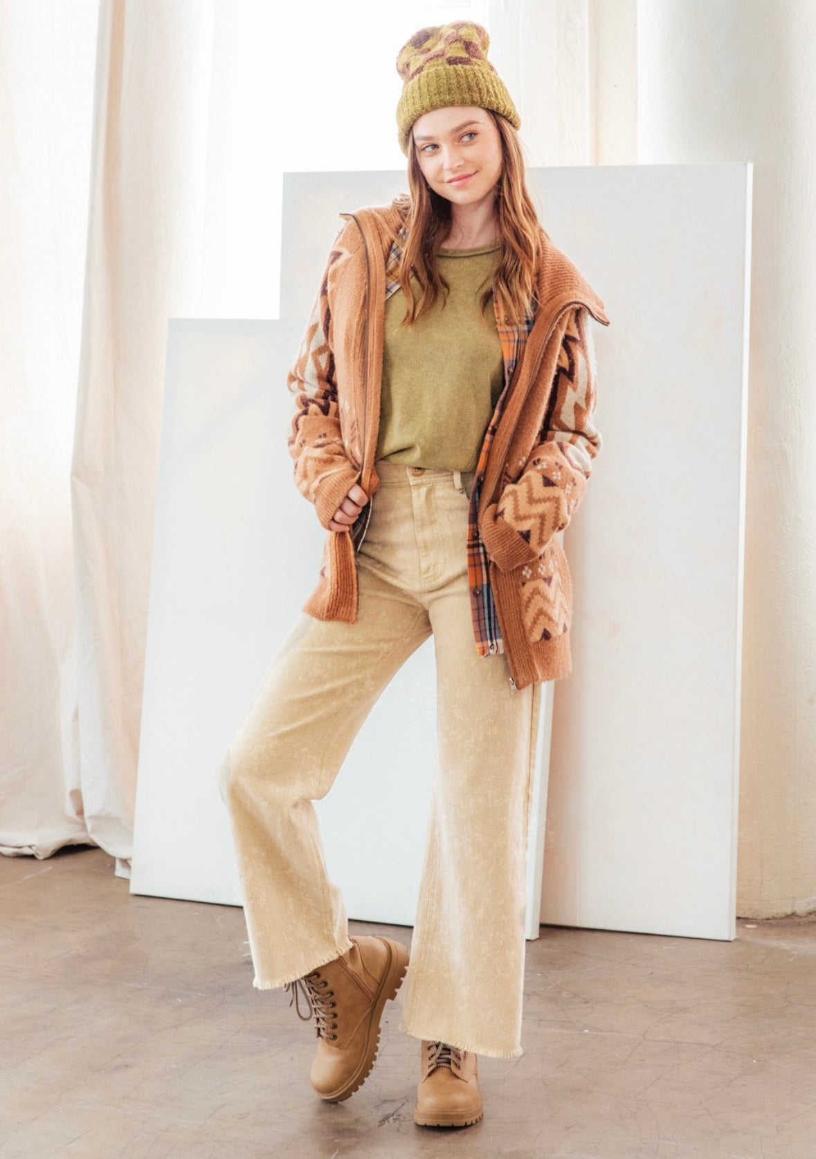 Taupe Cropped Vintage Wide Leg Jeans