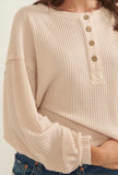 Cream Waffle Cropped Henley Top