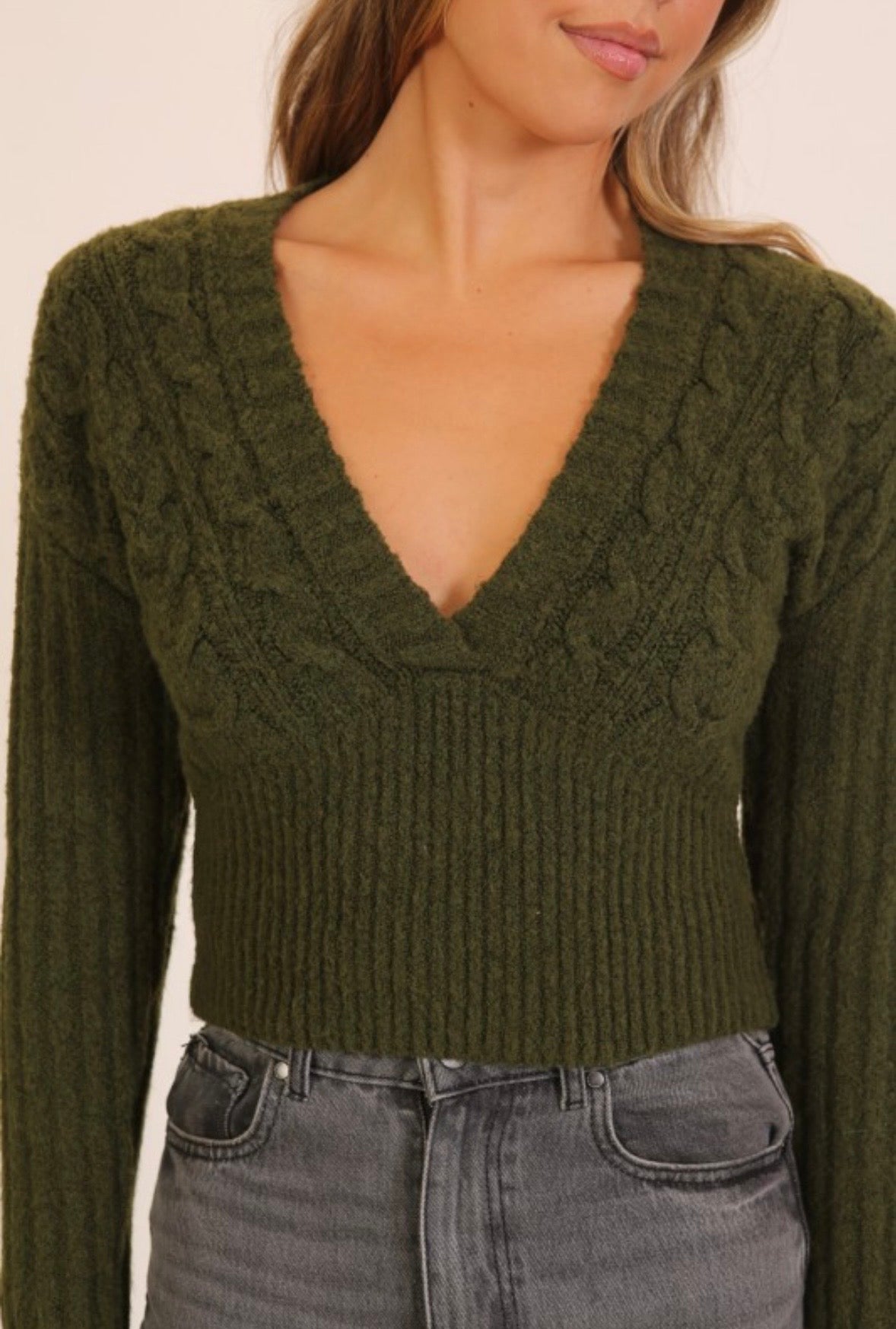 Olive Deep V Sweater