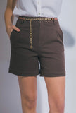 Brown Belted Bermuda Shorts