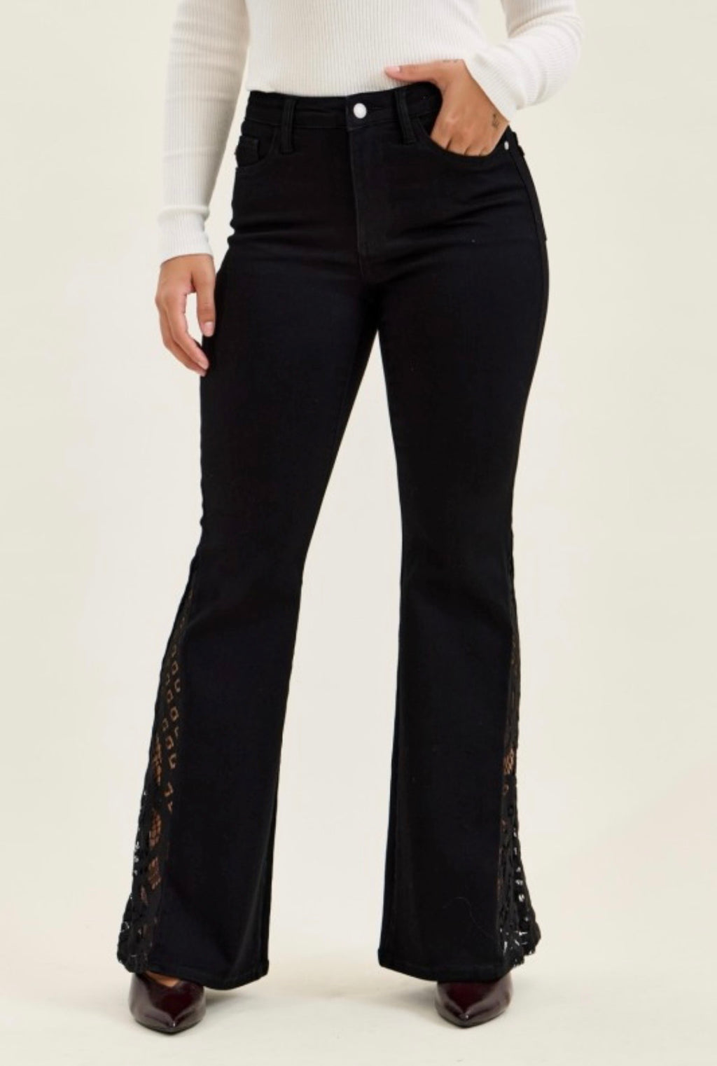 Black Lace Flare Jeans