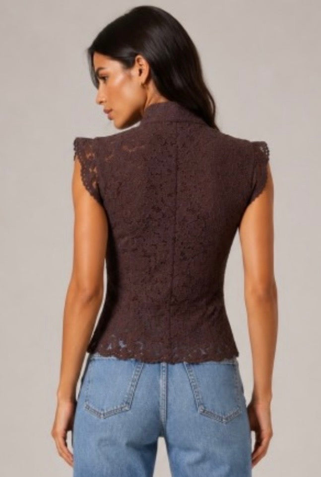 Brown Lace Mandarin Top
