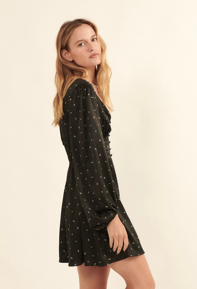 Black Abstract Satin Dress