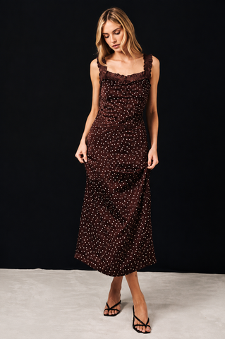 Brown Polka Dot Maxi Dress