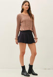 Mocha Pointelle Crop Cardigan