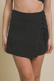 Black Linen Side Tie Skort