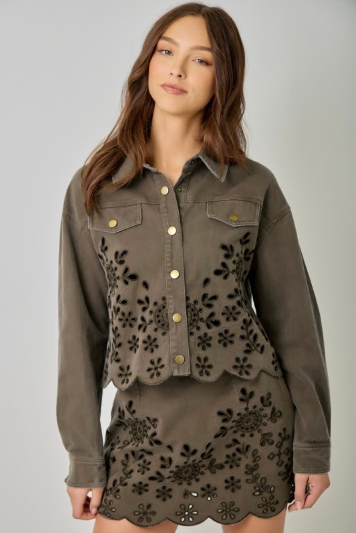 Chocolate Eyelet Denim Jacket