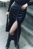 Black Leatherlike Zip Skirt