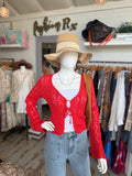 Red Crochet Tie Cardigan