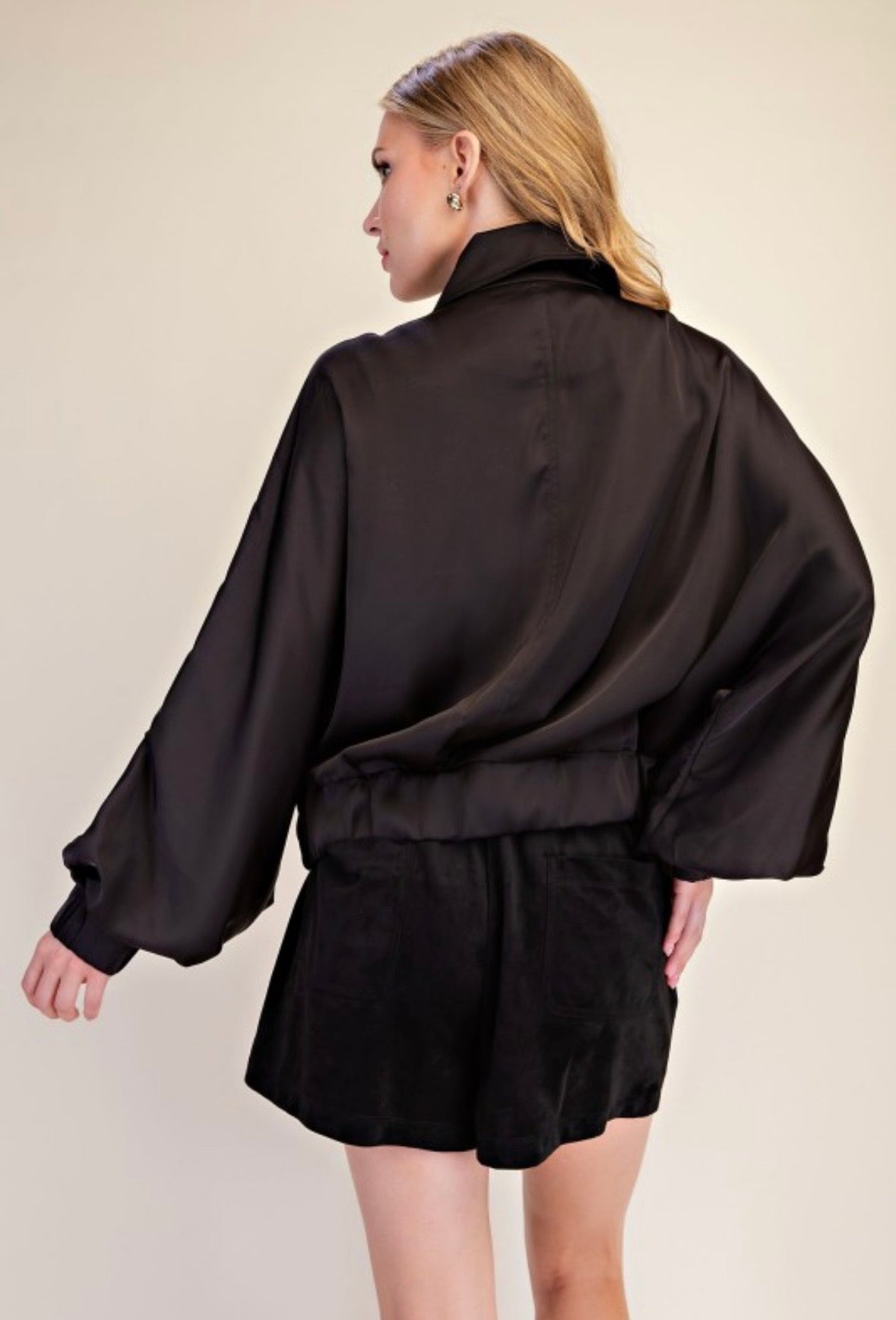 Black Satin Bomber Jacket