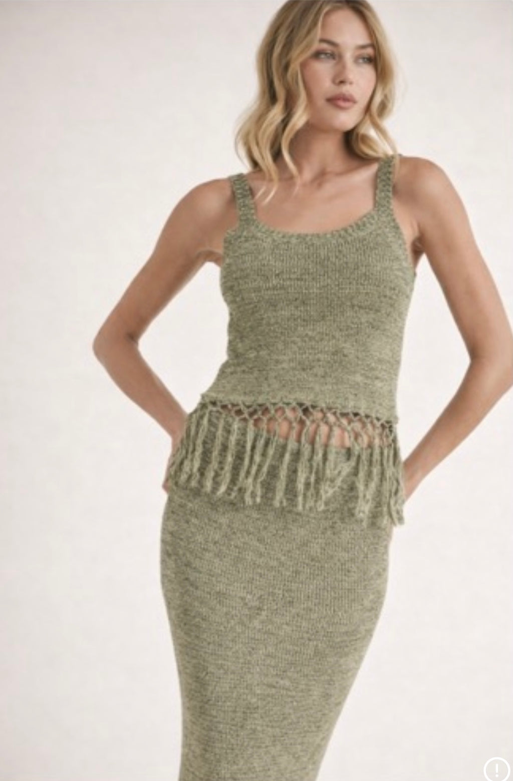 Olive Crochet Tassel Skirt Set