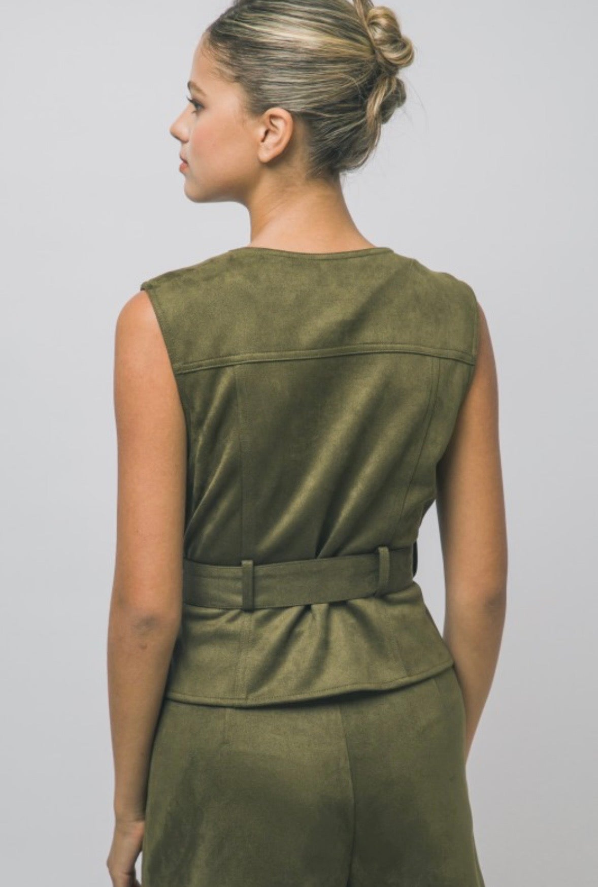 Olive Suede Belted Vest