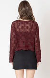 Wine Crochet Bell Sleeve Sweater