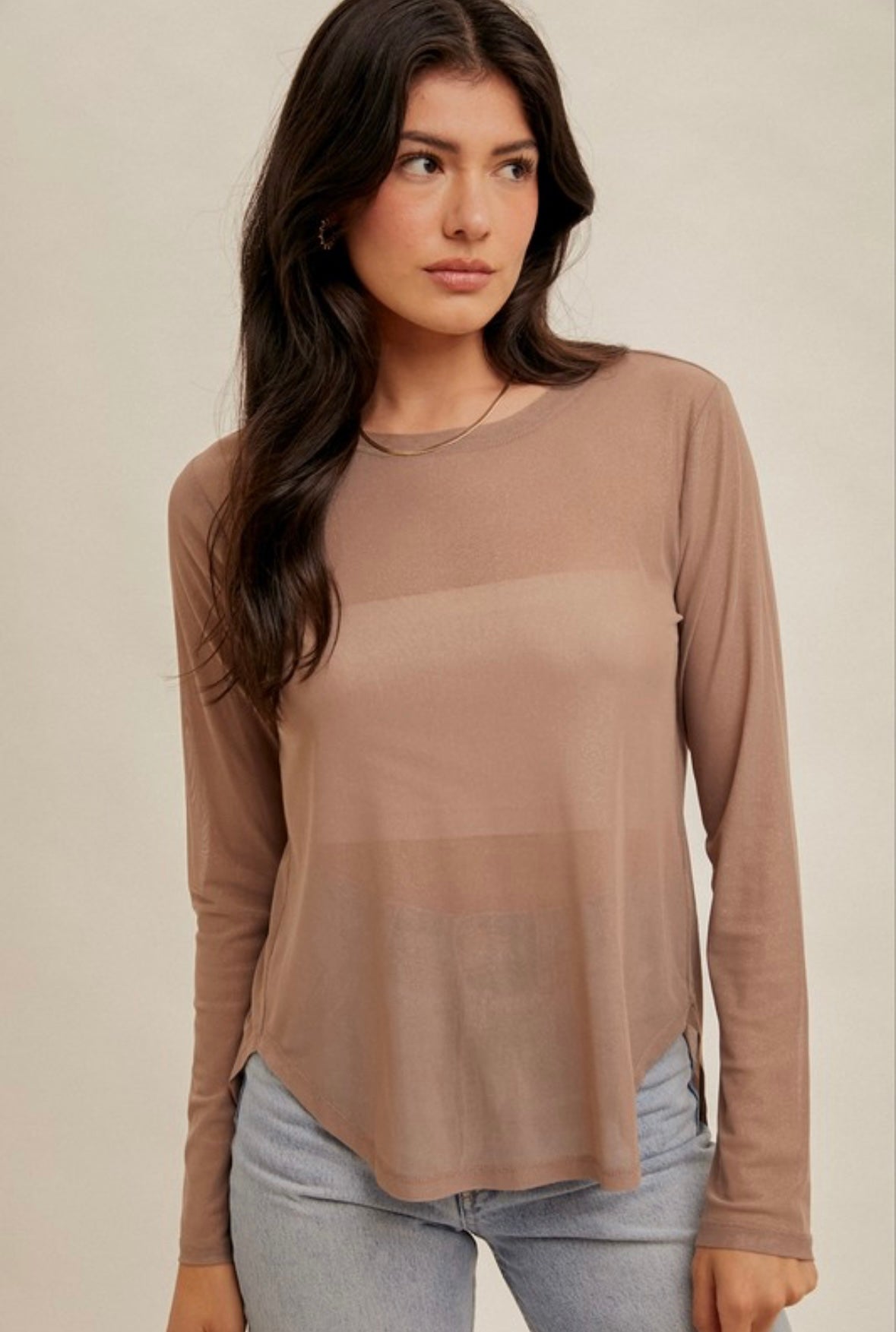 Taupe Foil Mesh Top
