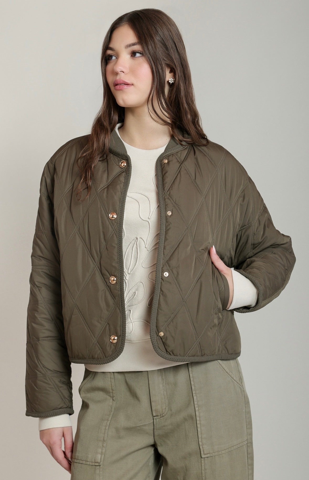 Dark Khaki Green Quilted Jacket
